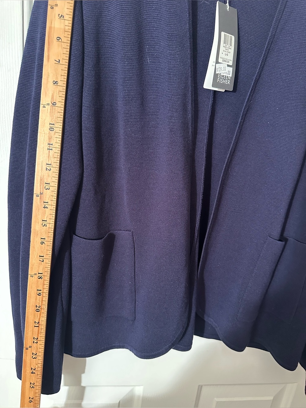 EILEEN FISHER Lrg Old Money Quiet Luxury Blue Oval Jacket Silk Organic Cotton - Picture 13 of 16